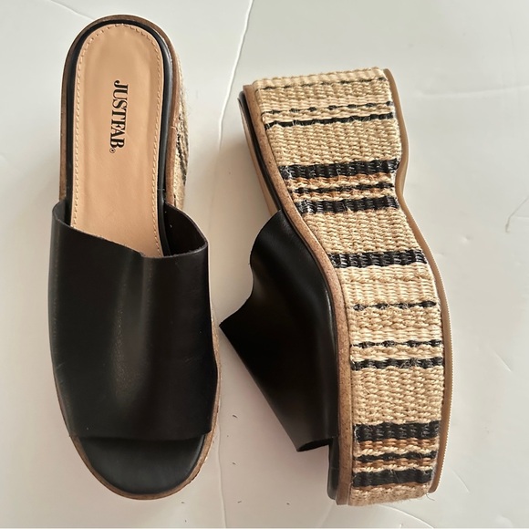 JustFab Black Platform Sandals – Woven Sole – Size 7.5 (RAEDELL) Pre-Owned - Picture 7 of 7